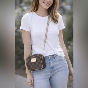 Vintage Micheal Kors Small Checkered Brown Crossbody Bag